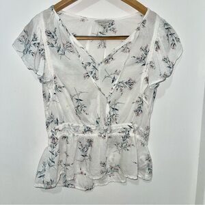 Lucky Brand Floral Swiss Dot Peplum Blouse